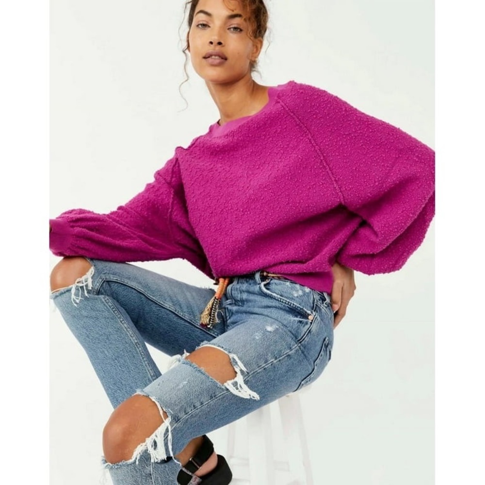 FREE PEOPLE Found My Friend Boat Neck Sweatshirt Magenta Wild Aster S